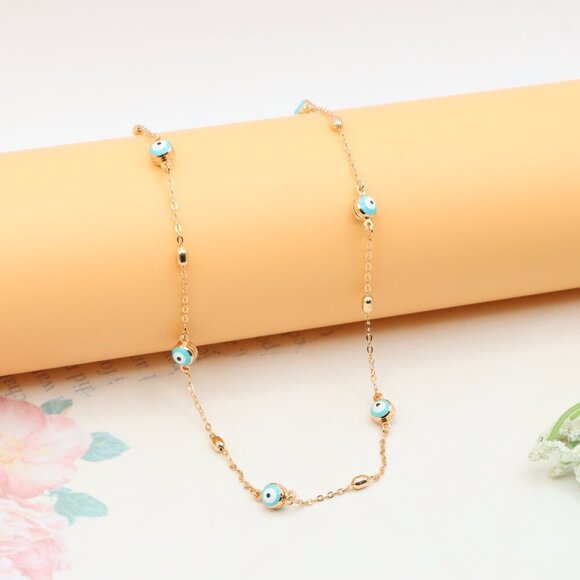 "Gold Plated Evil Eye Beaded Necklace Adjustable Chain, XPNL0303 - Picture 9 of 13